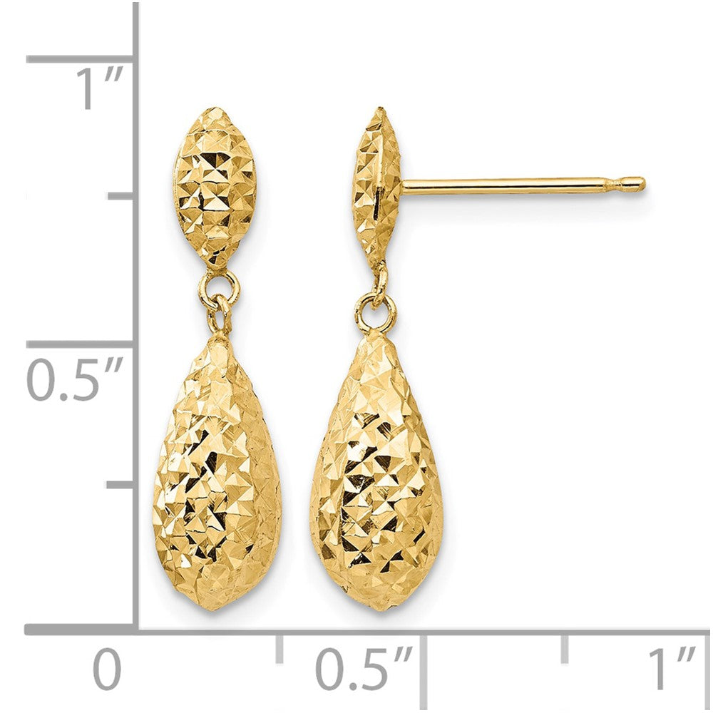 14k Diamond-cut Puffed Teardrop Dangle Post Earrings