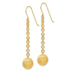 14k Diamond-cut 10mm Hollow Bead and Chain Dangle French Hook Earrings