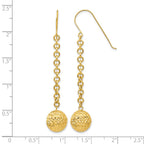 14k Diamond-cut 10mm Hollow Bead and Chain Dangle French Hook Earrings