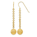 14k Diamond-cut 10mm Hollow Bead and Chain Dangle French Hook Earrings
