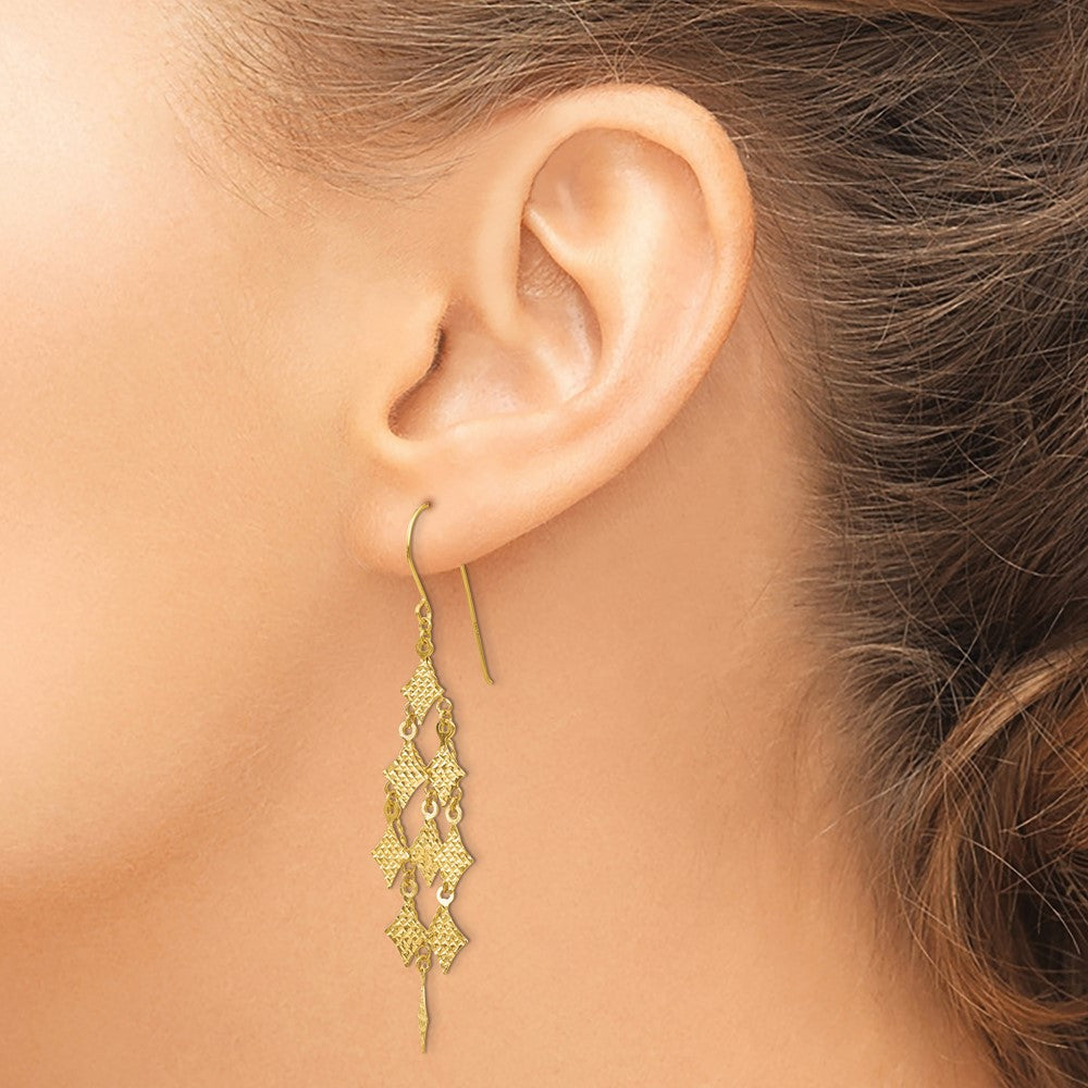 14k Diamond-cut Chandelier Dangle French Hook Earrings