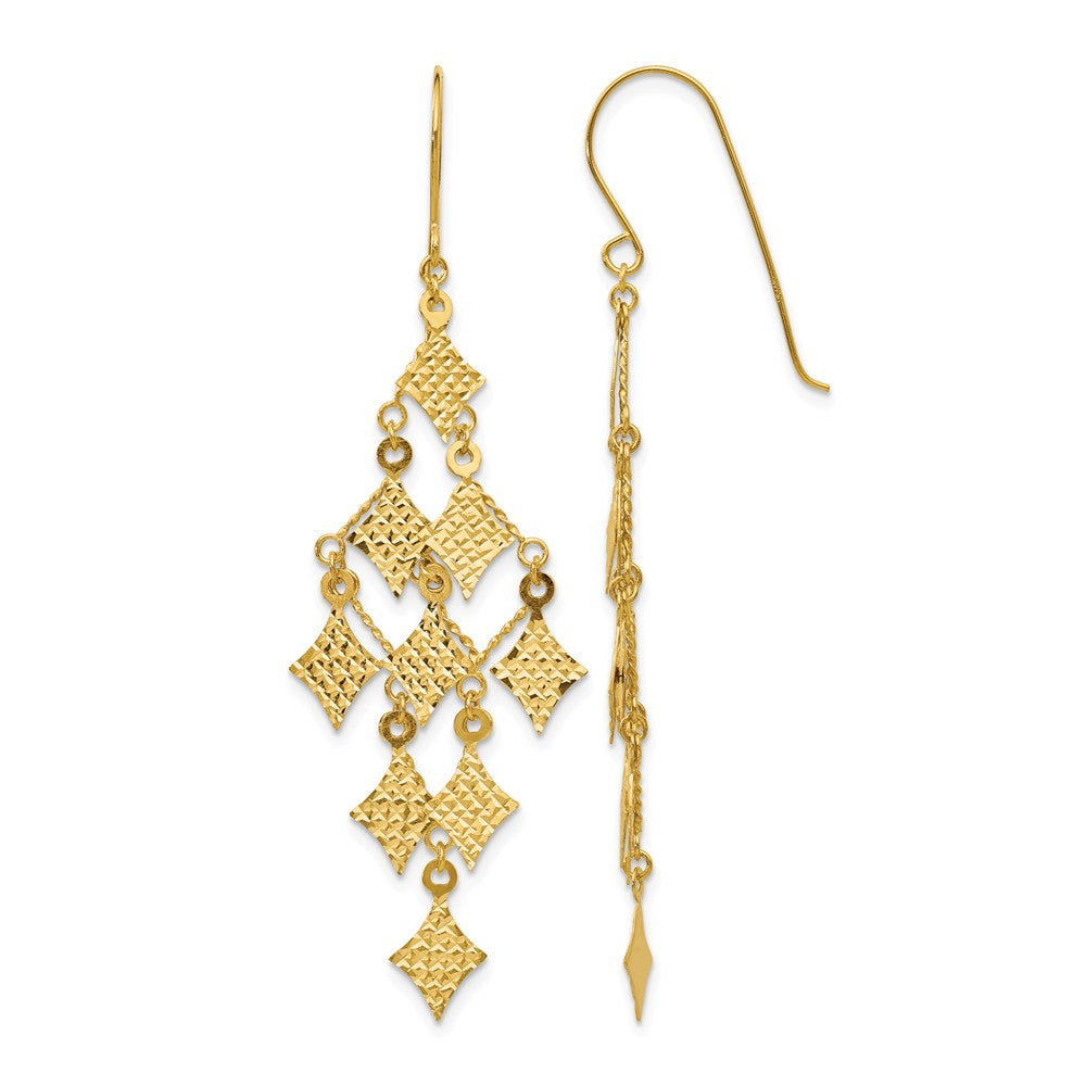 14k Diamond-cut Chandelier Dangle French Hook Earrings