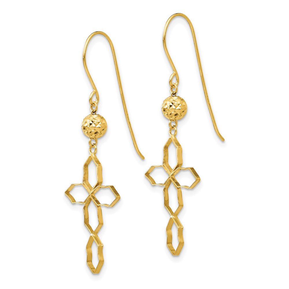 14k Geometric Cross Dangle French Hook Earrings