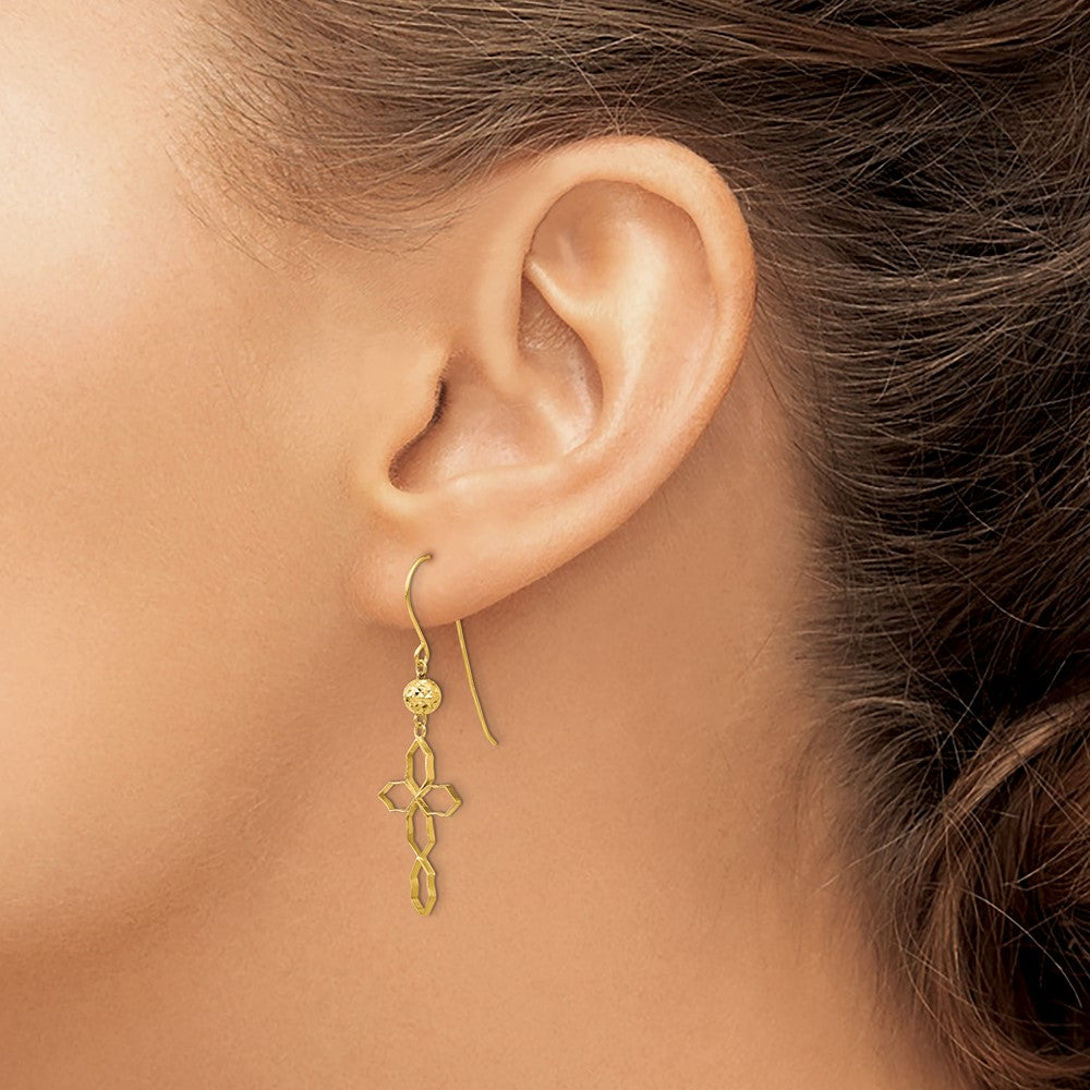 14k Geometric Cross Dangle French Hook Earrings