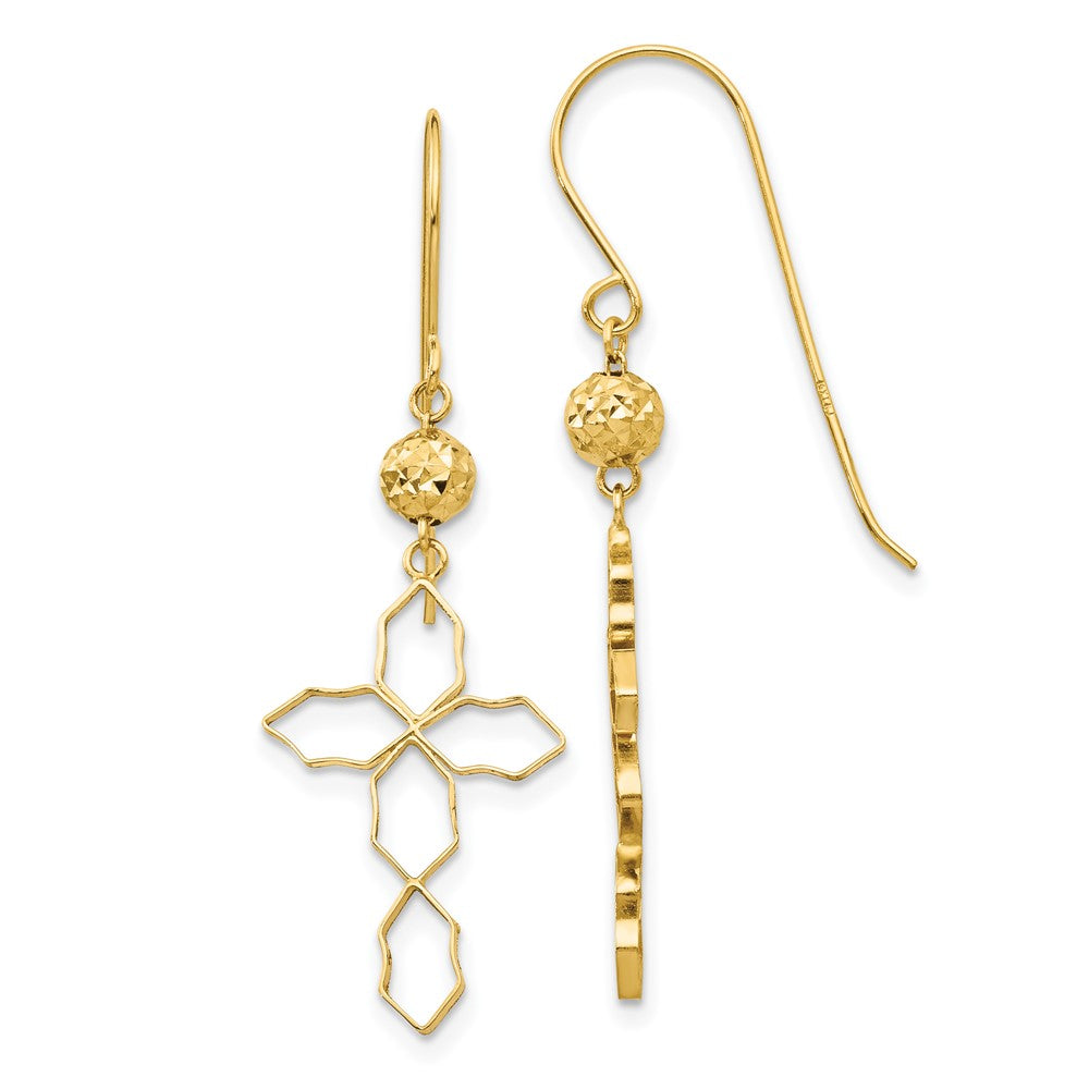14k Geometric Cross Dangle French Hook Earrings