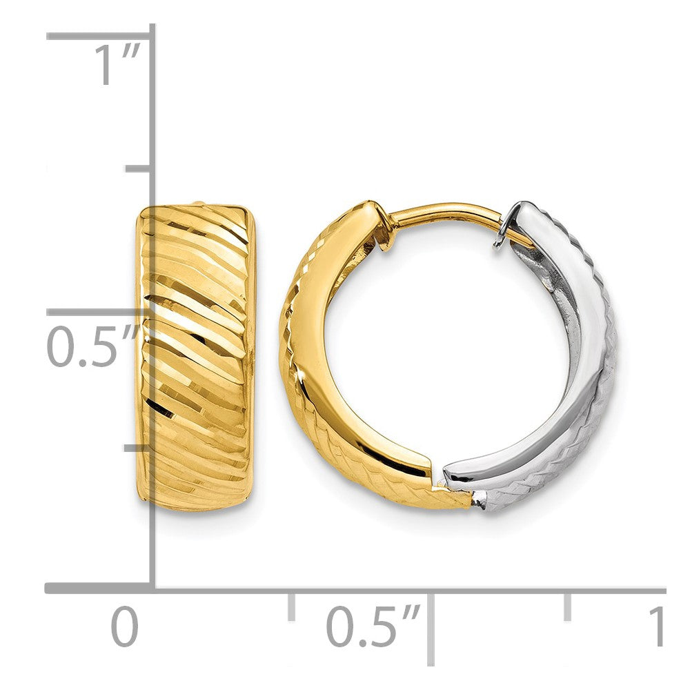 14k Two-tone Textured Hoop Earrings