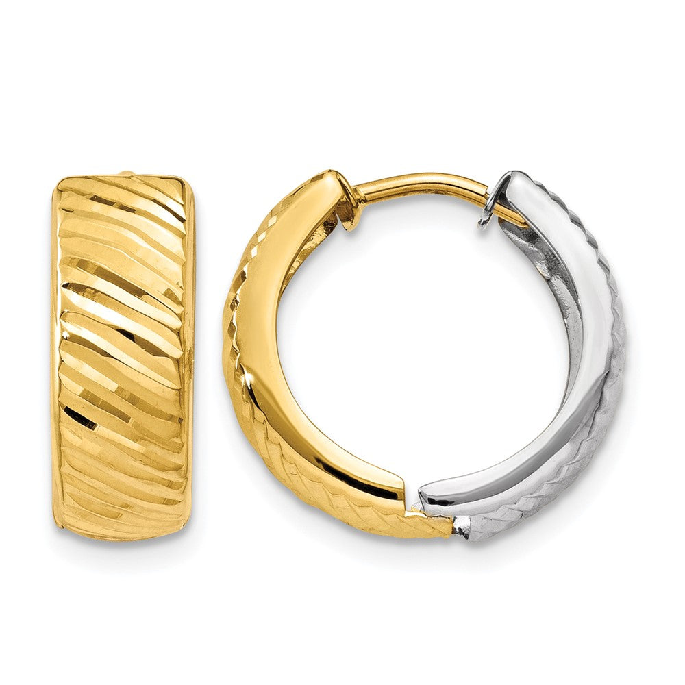 14k Two-tone Textured Hoop Earrings