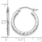 14K White Gold 1.5x20mm Diamond-cut Hollow Hoop Earrings