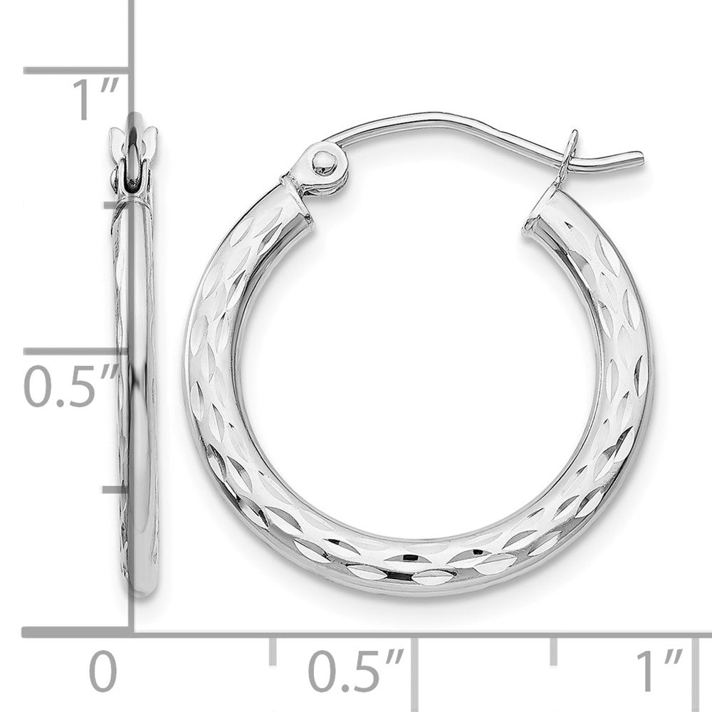 14K White Gold 1.5x20mm Diamond-cut Hollow Hoop Earrings