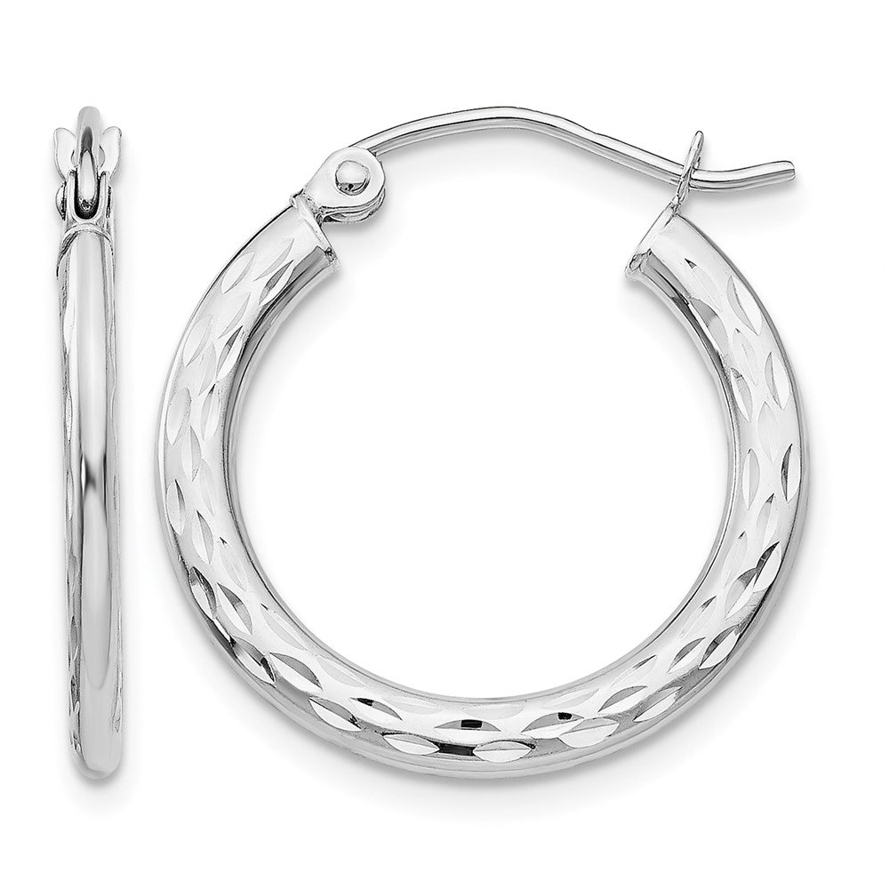 14K White Gold 1.5x20mm Diamond-cut Hollow Hoop Earrings