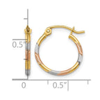 14K w/White and Rose Rhodium 1.5mm Satin & D/C Hoop Earrings