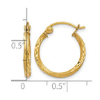 14K Satin Diamond Cut Hollow Twisted Hoop Earrings