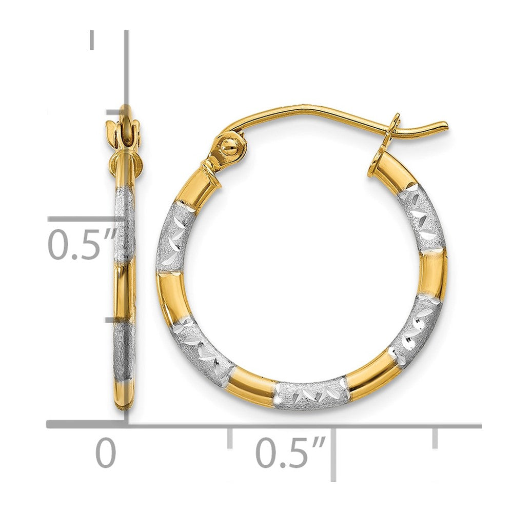 14K w/White Rhodium Diamond Cut Hoop Earrings