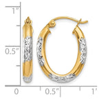 14K & Rhodium 3mm Diamond Cut Oval Hollow Hoop Earrings