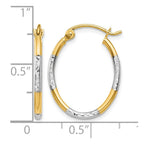 14K w/White Rhodium Diamond Cut Oval Hoop Earrings