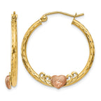 14K & Rose Heart D/C Hoop Earrings