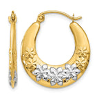 14K & Rhodium Hollow Flowers Hoop Earrings