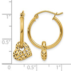 14K Moveable Heart Hoop Earrings