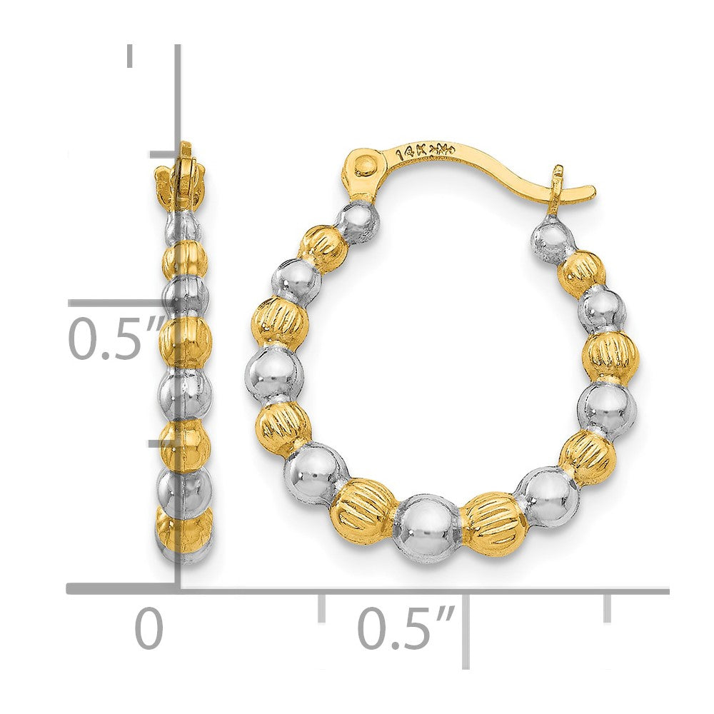 14K & Rhodium Beaded Hoop Earrings