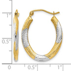 14K & Rhodium Textured Hollow Oval Hoop Earrings