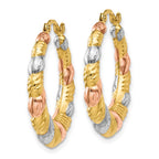 14K & White and Rose Rhodium Hollow Scalloped Hoop Earrings