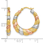 14K & White and Rose Rhodium Hollow Scalloped Hoop Earrings