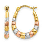14K & White and Rose Rhodium Hollow Scalloped Hoop Earrings