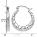 14K White Gold Diamond Cut Hollow Hoop Earrings