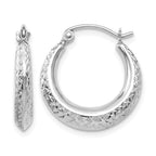 14K White Gold Textured Hollow Hoop Earrings