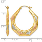14K & White and Rose Rhodium Hollow Hoop Earrings