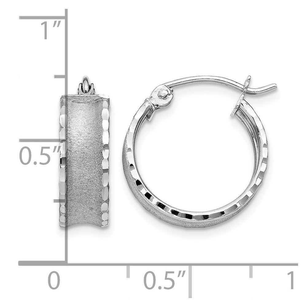 14K White Gold Diamond Cut Satin Hoop Earrings