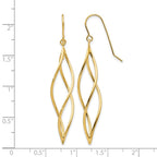 14k Polished Long Twisted Swirl Drop French Hook Earrings