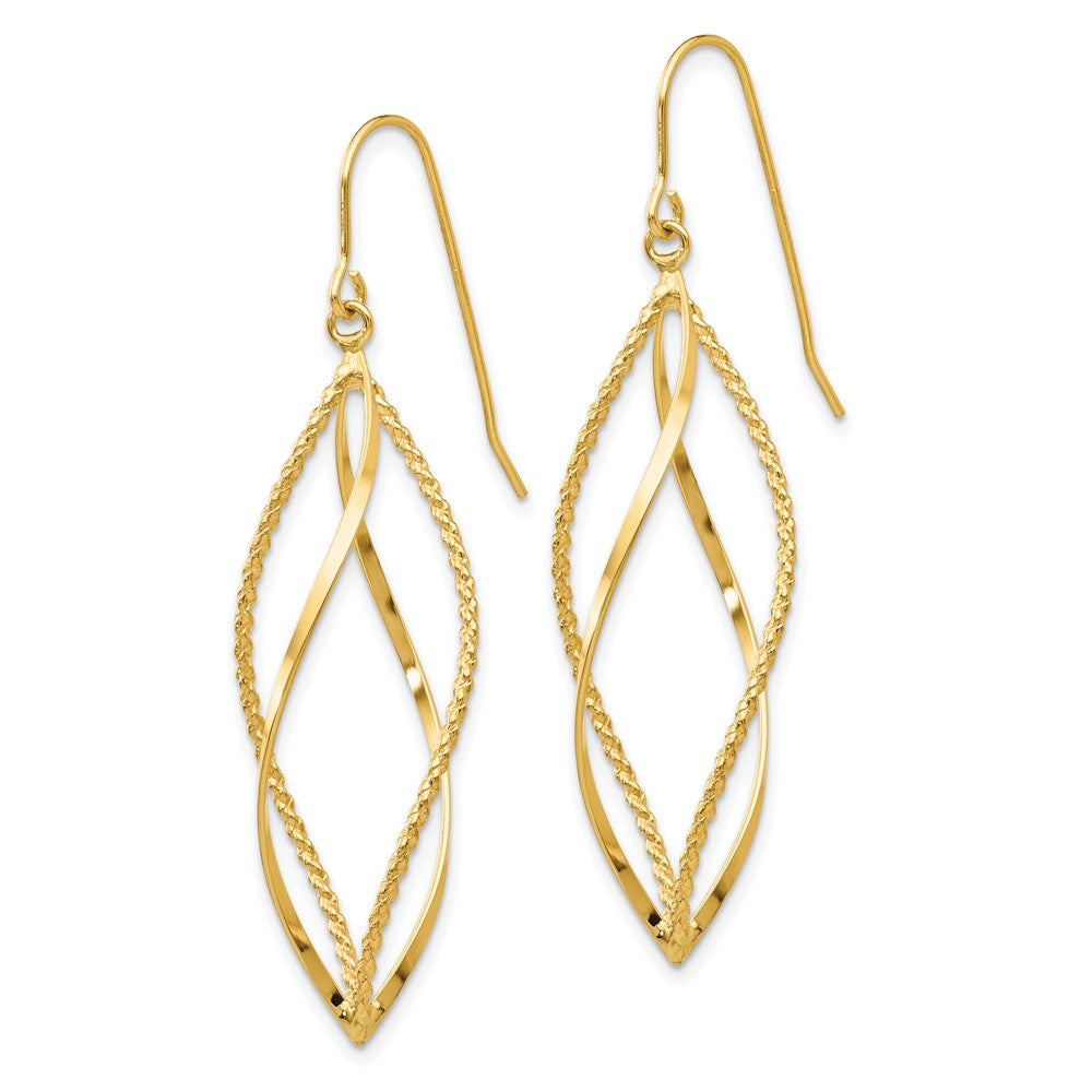 14k Polished and Textured Twisted Dangle French Hook Earrings