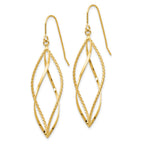14k Polished and Textured Twisted Dangle French Hook Earrings