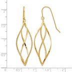14k Polished and Textured Twisted Dangle French Hook Earrings