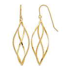 14k Polished and Textured Twisted Dangle French Hook Earrings