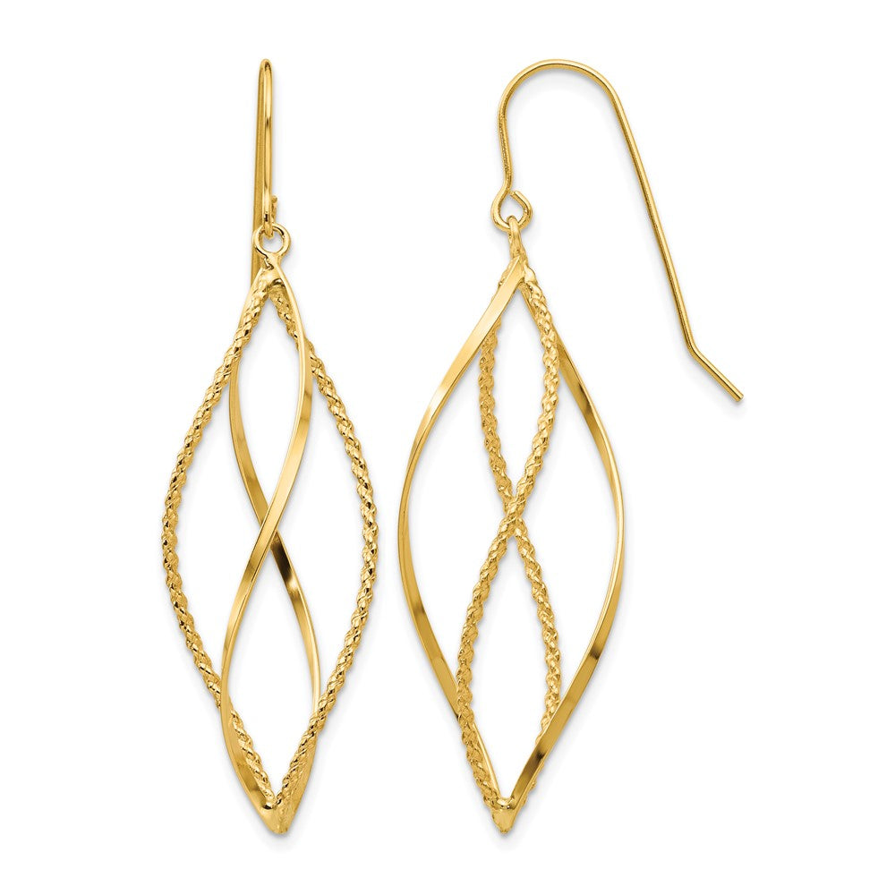 14k Polished and Textured Twisted Dangle French Hook Earrings