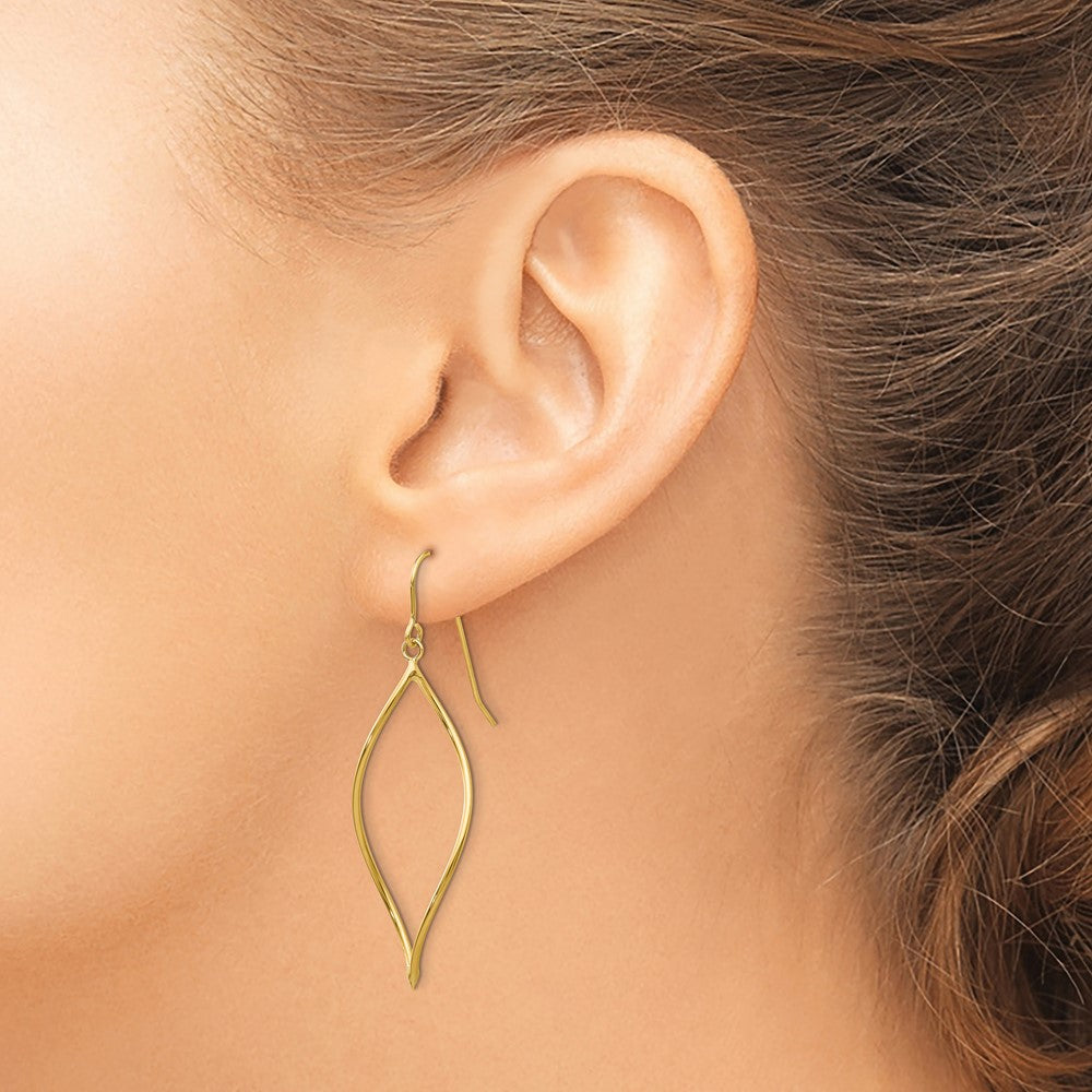 14k Polished Twisted Oblong Dangle French Hook Earrings