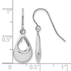 14k White Gold Open Teardrop Hollow Dangle French Hook Earrings