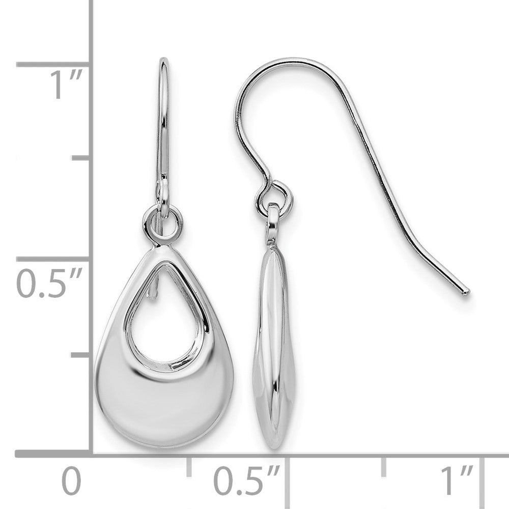 14k White Gold Open Teardrop Hollow Dangle French Hook Earrings