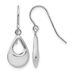 14k White Gold Open Teardrop Hollow Dangle French Hook Earrings