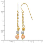 14K Tri-color Diamond-cut Beads and Chain Dangle French Hook Earrings