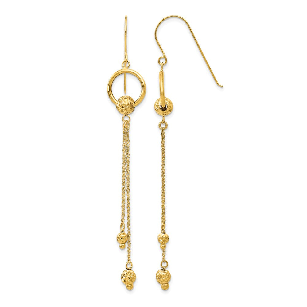 14K Diamond-cut Beads and Chain Dangle French Hook Earrings