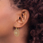 14k and White Rhodium Diamond-cut Floral Dangle French Hook Earrings