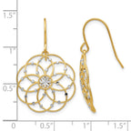 14k and White Rhodium Diamond-cut Floral Dangle French Hook Earrings
