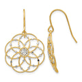 14k and White Rhodium Diamond-cut Floral Dangle French Hook Earrings