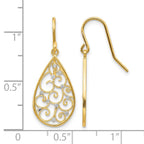 14k and White Rhodium Polished Swirl Teardrop Dangle French Hook Earrings