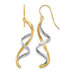 14k Two-tone Polished Fancy Spiral Dangle French Hook Earrings
