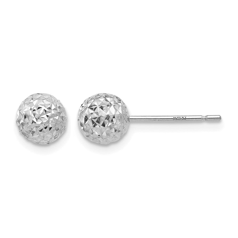 14K White Gold 6mm Diamond-cut Puffed Ball Post Earrings