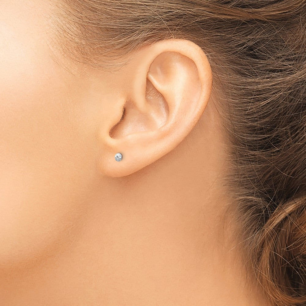 14K White Gold 3mm Textured Puffed Round Button Stud Earrings